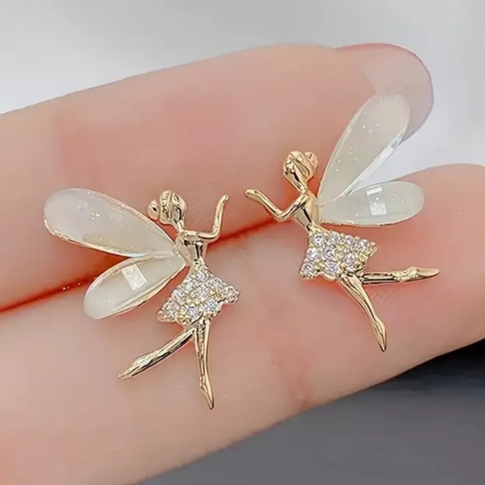 1pair Stud Earrings Elf Wings Design Zinc Alloy Earrings Cute Style Jewelry